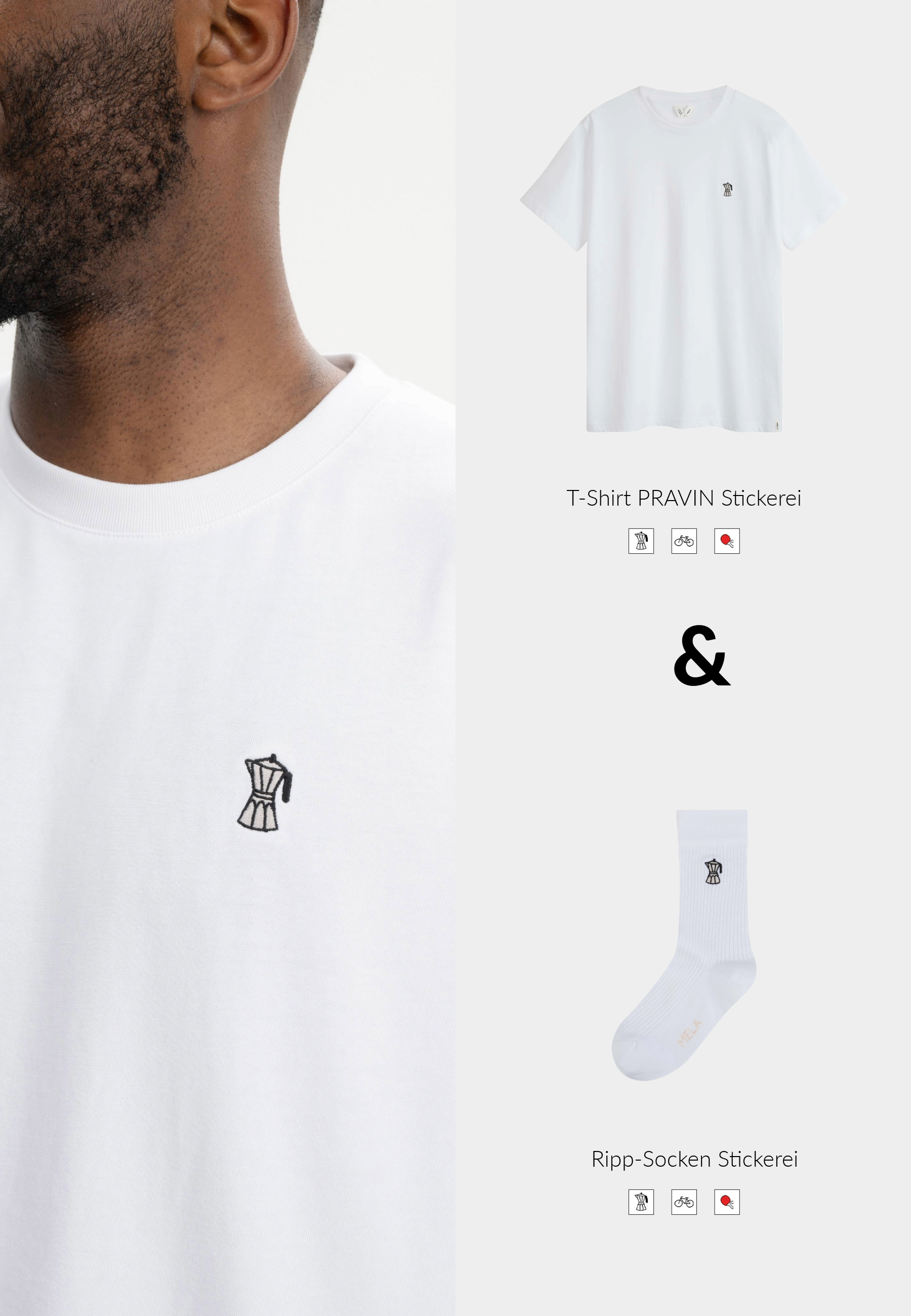 Set Herren T-Shirt PRAVIN Embroidery + Gerippte Socken Stickerei 1er Pack